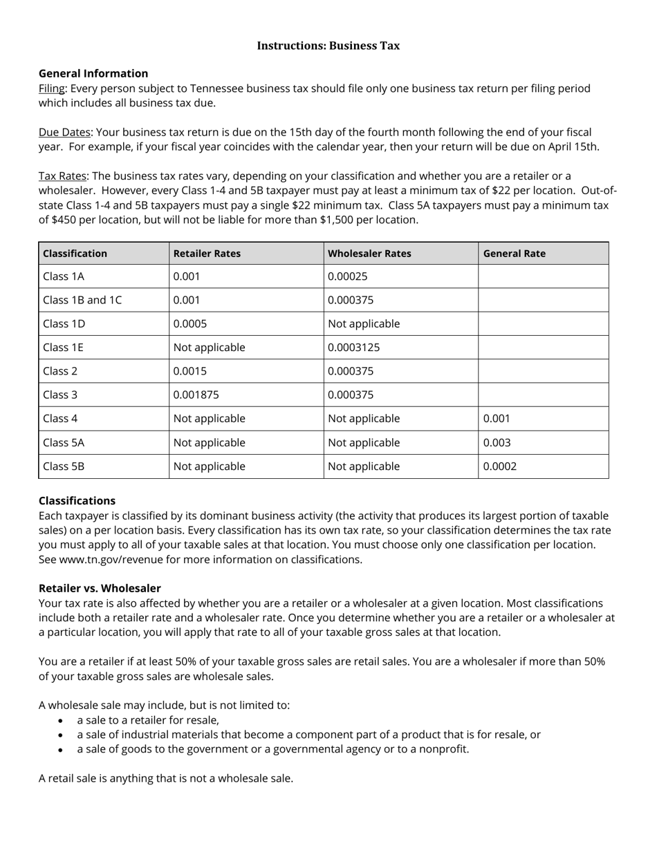Form BUS428 (RV-R00107) Business Tax Return - Tennessee, Page 5