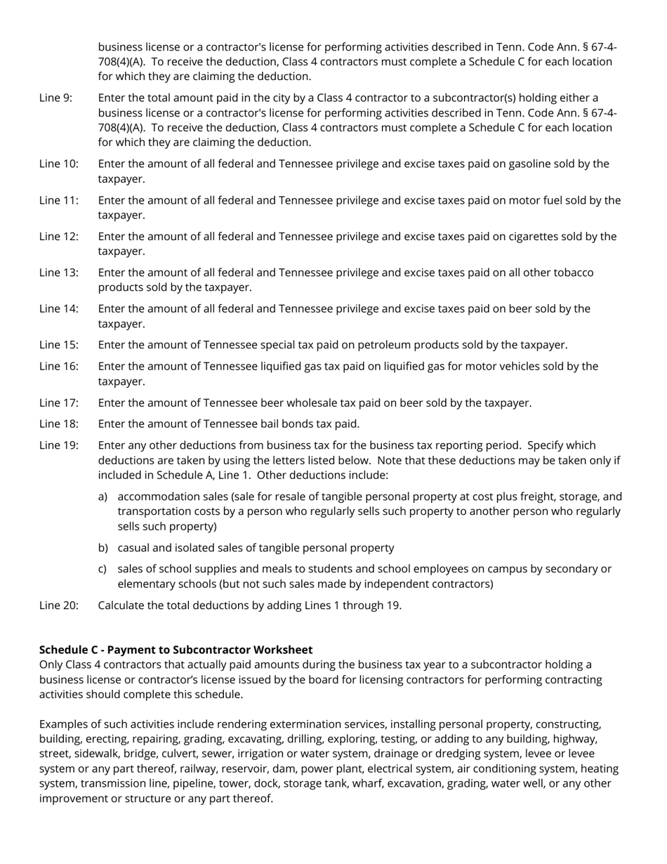 Form BUS428 (RV-R00107) Business Tax Return - Tennessee, Page 8
