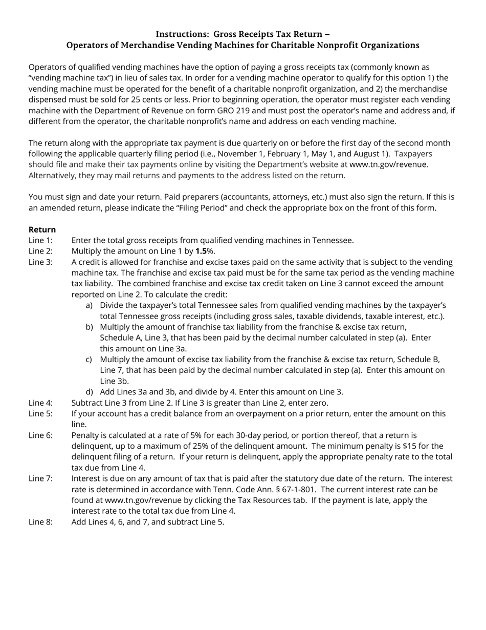 Form GRO212 (RV-R0003101) Gross Receipts Tax Return - Operators of Merchandise Vending Machines for Charitable Nonprofit Organizations - Tennessee, Page 2