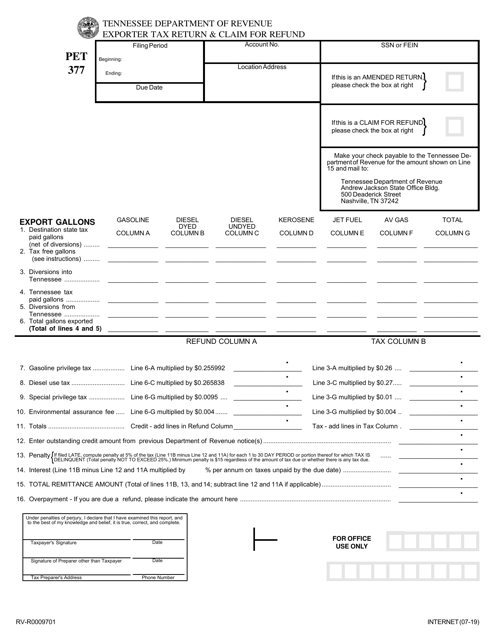 Form PET377 (RV-R0009701)  Printable Pdf