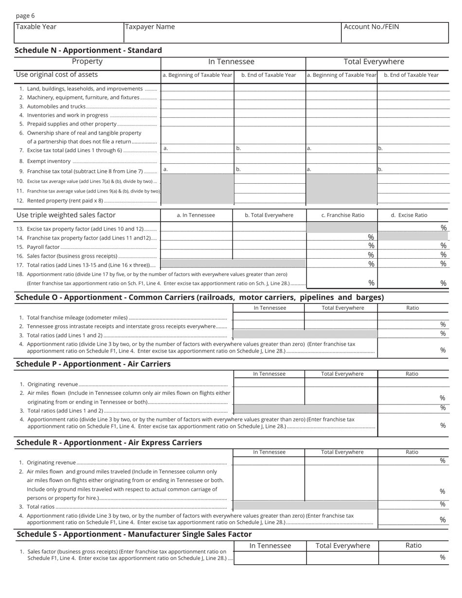 Form FAE170 (RV-R0011001) Franchise and Excise Tax Return - Tennessee, Page 6