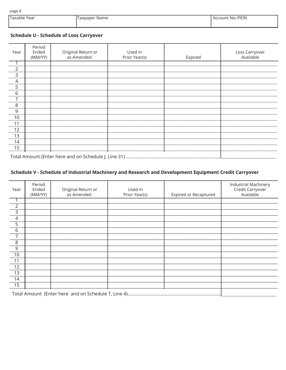 Form FAE170 (RV-R0011001) Franchise and Excise Tax Return - Tennessee, Page 8