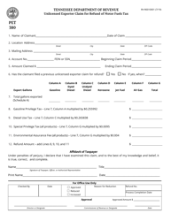 Document preview: Form PET380 (RV-R0010001) Unlicensed Exporter Claim for Refund of Motor Fuels Tax - Tennessee