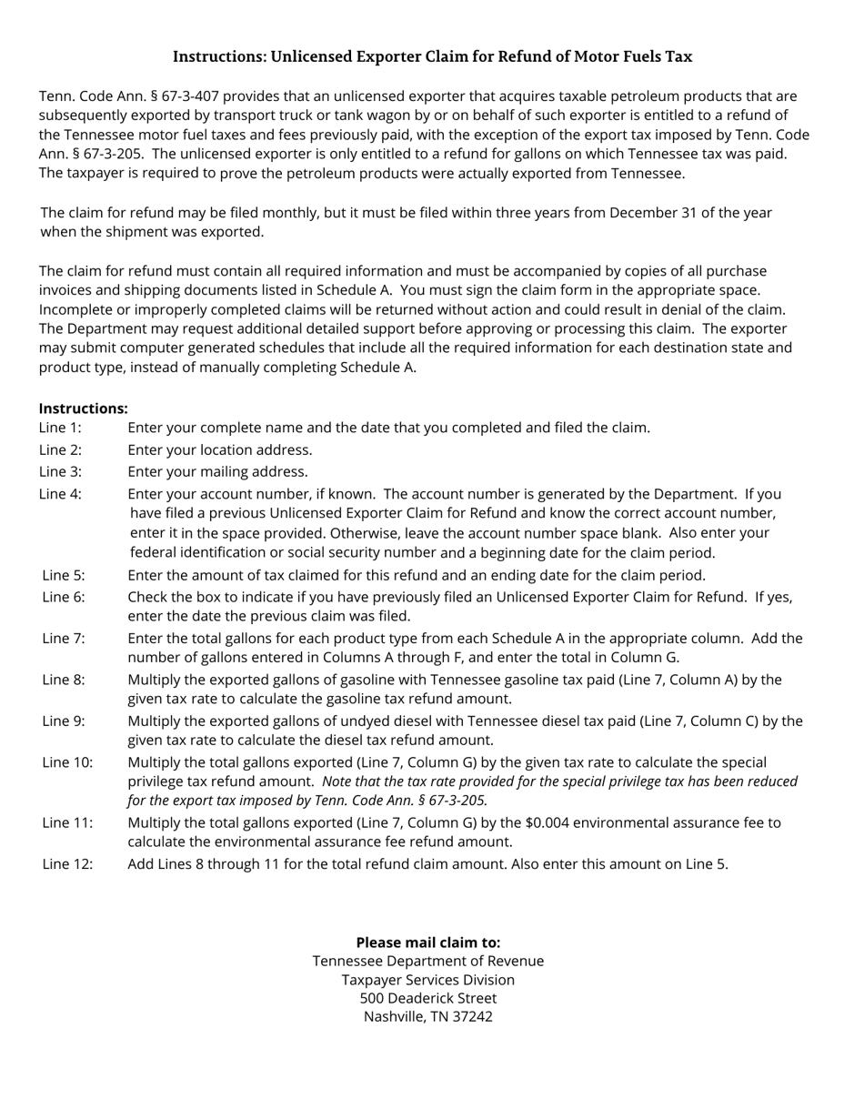 Form PET380 (RV-R0010001) Unlicensed Exporter Claim for Refund of Motor Fuels Tax - Tennessee, Page 2