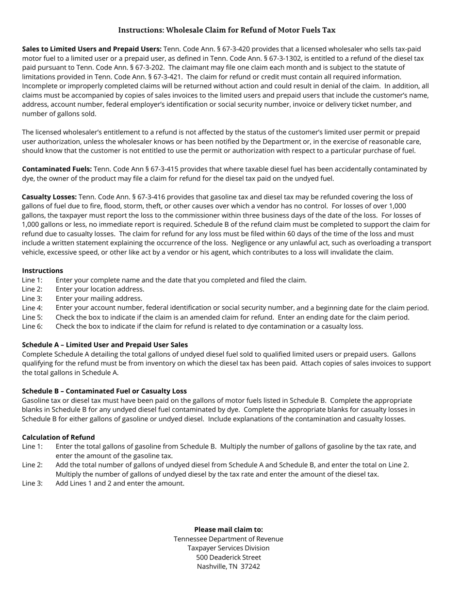 Form PET375 (RV-R0009501) Wholesaler Claim for Refund of Motor Fuels Tax - Tennessee, Page 3