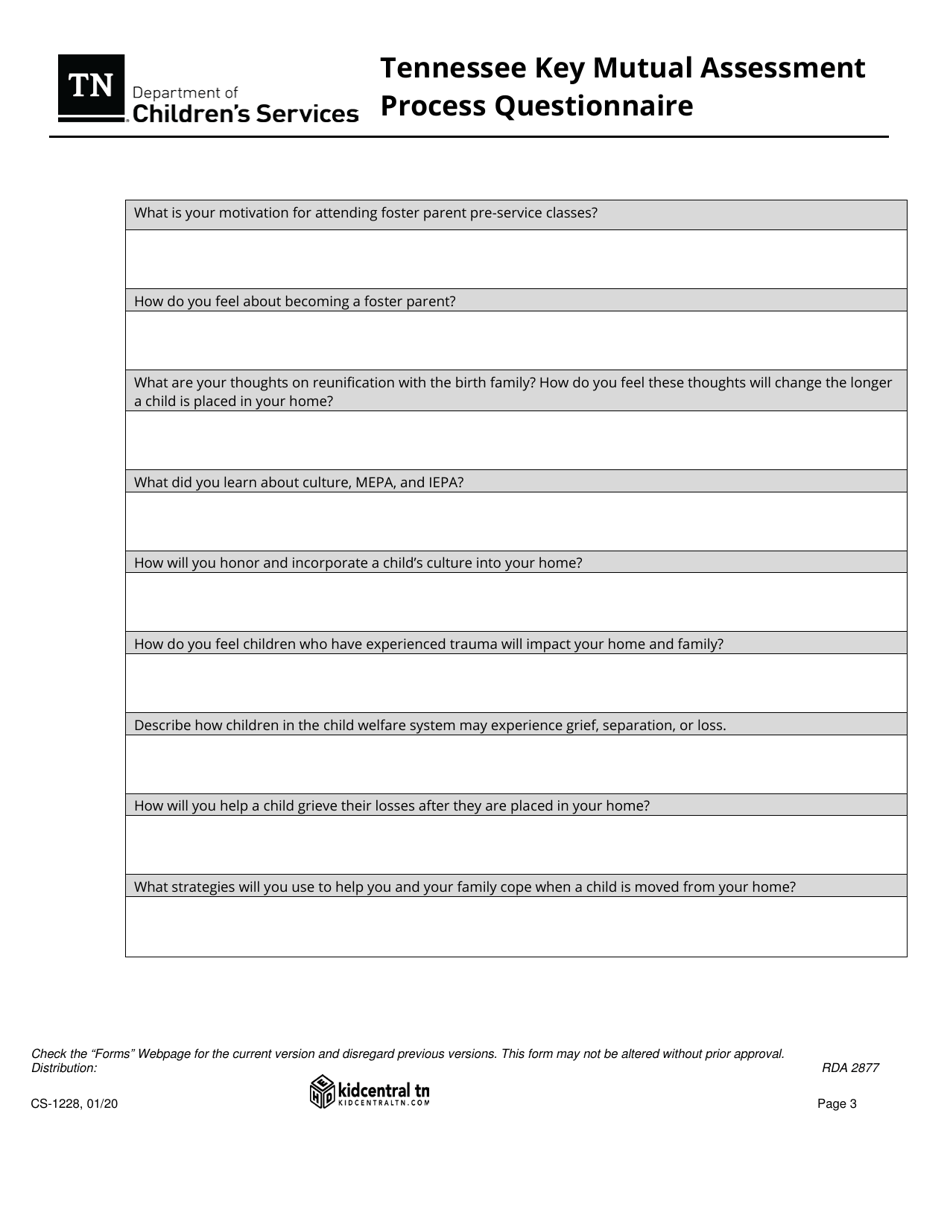 Form CS-1228 Tennessee Key Mutual Assessment Process Questionnaire - Tennessee, Page 3