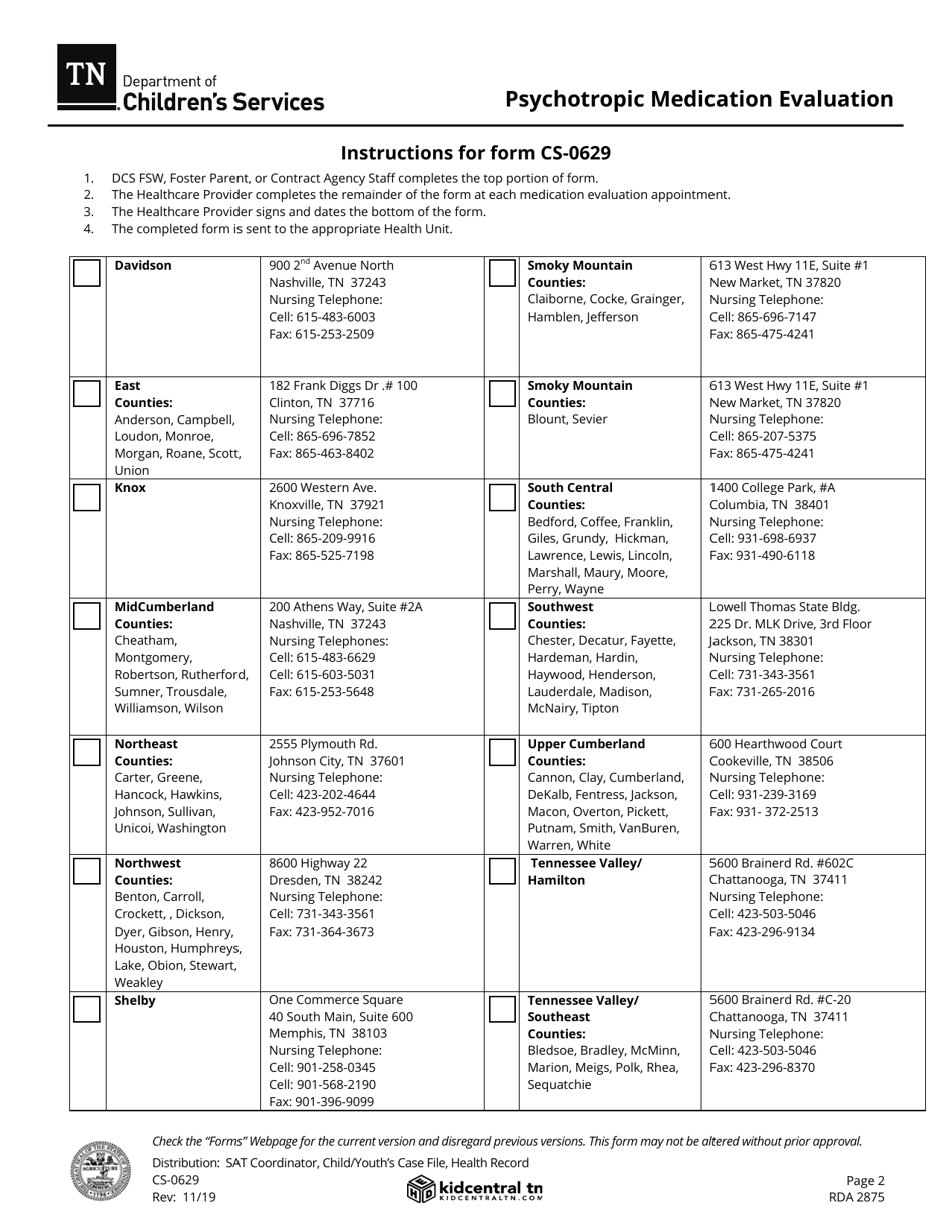 Form CS-0629 Psychotropic Medication Evaluation - Tennessee, Page 2