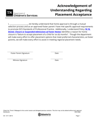Form CS-1217 &quot;Acknowledgement of Understanding Regarding Placement Acceptance&quot; - Tennessee