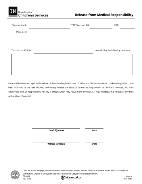 Form Cs 0093 Download Fillable Pdf Or Fill Online Release From