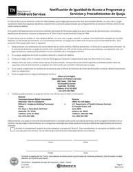Formulario CS-0158 &quot;Notificacion De Igualdad De Acceso a Programas Y Servicios Y Procedimientos De Queja&quot; - Tennessee (Spanish)
