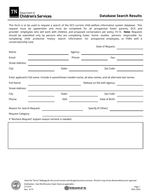 Form CS-0741  Printable Pdf
