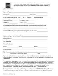 Form PWD1331 Application for Antlerless Mule Deer Permits - Texas, Page 2