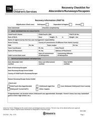 Form CS-0705-1 Recovery Checklist for Absconders/Runaways/Escapees - Tennessee