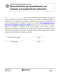 Formulario CS-1217 &quot;Reconocimiento De Entendimiento Con Respecto a La Aceptacion De Colocacion&quot; - Tennessee (Spanish)