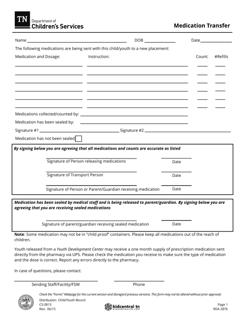 Form CS-0813 Medication Transfer - Tennessee