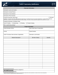 Document preview: Form 2585 Txdot Fabrication Notification - Texas