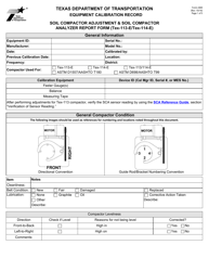 Form 2460 Soil Compactor Adjustment and Soil Compactor Analyzer Report (Tex-113-e/Tex-114-e) - Texas