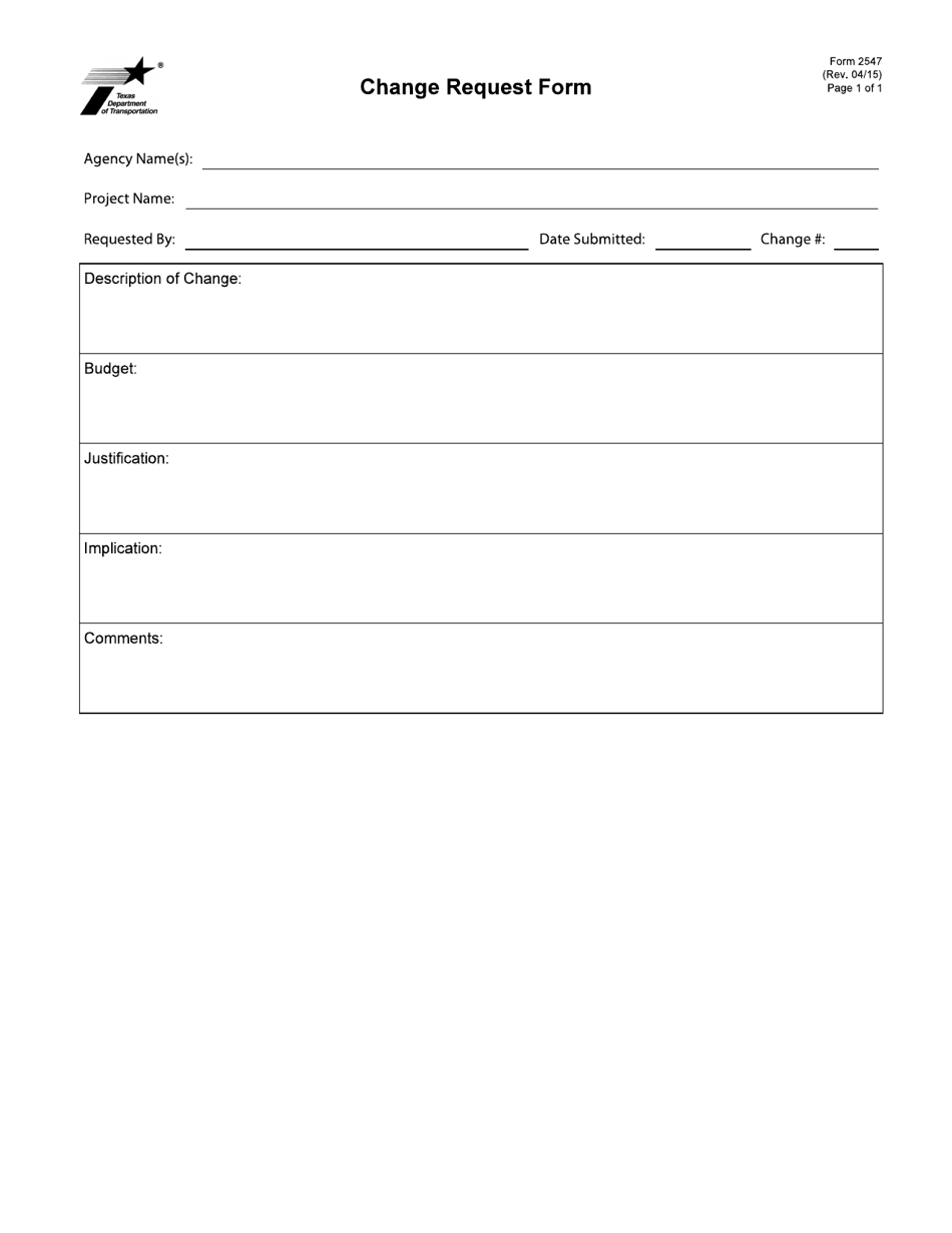 Form 2547 Change Request - Texas, Page 1