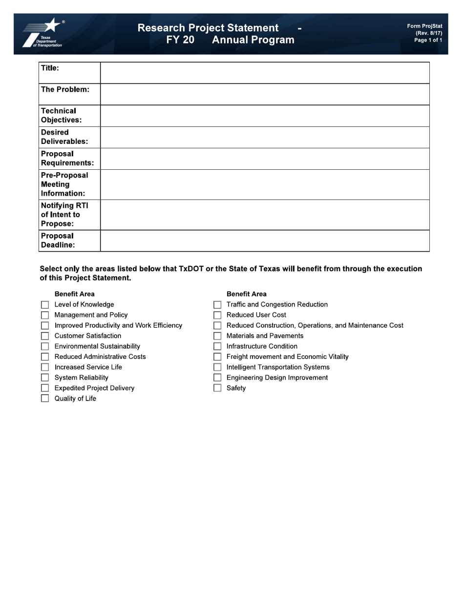 Form PROJSTAT Research Project Statement - Texas, Page 1