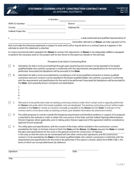 Form ROW-U-48 Statement Covering Utility Construction Contract Work (As Appearing in Estimate) - Texas