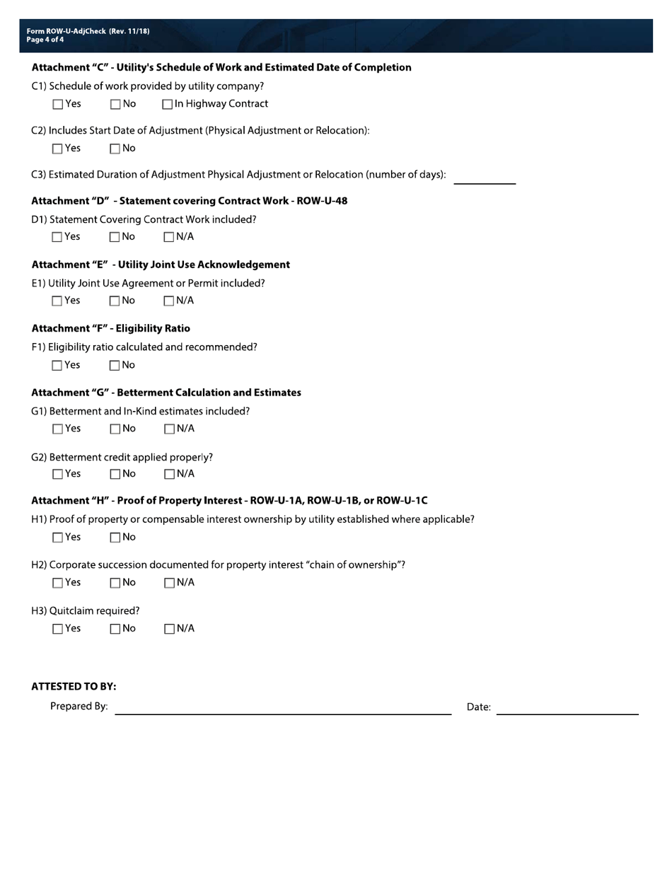 Form ROW-U-ADJCHECK Utility Accommodation / Adjustment Checklist - Texas, Page 4