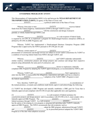 Document preview: Form 2395 Memorandum of Understanding Regarding the Adoption of the Texas Department of Transportation's Federally-Approved Disadvantaged Business - Texas
