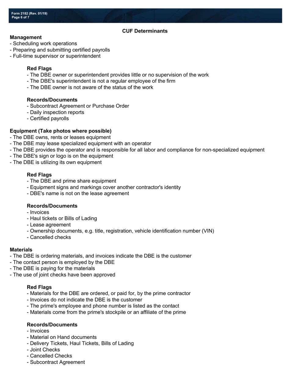 Form 2182 Dbe Program Commercially Useful Function (Cuf) - Texas, Page 6