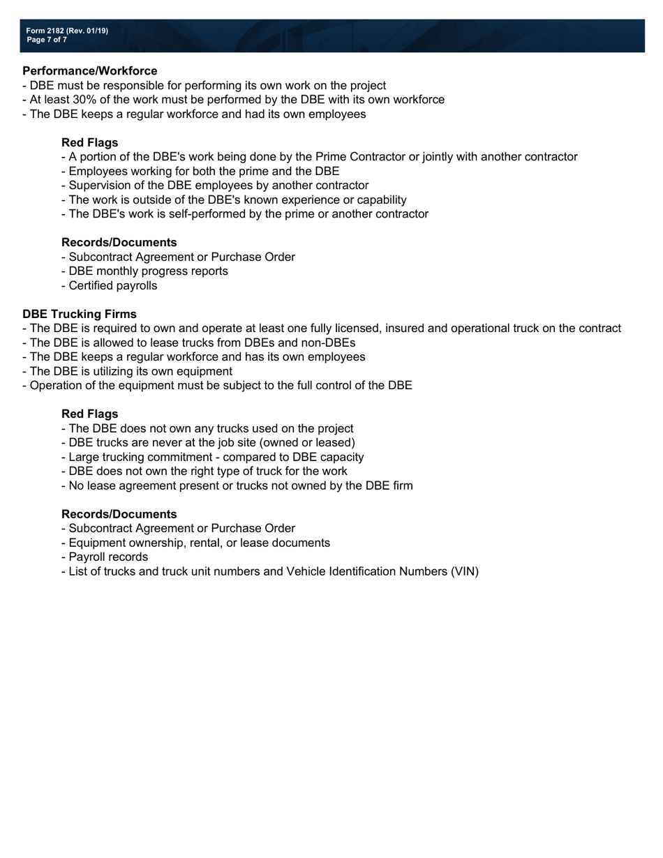 Form 2182 Dbe Program Commercially Useful Function (Cuf) - Texas, Page 7