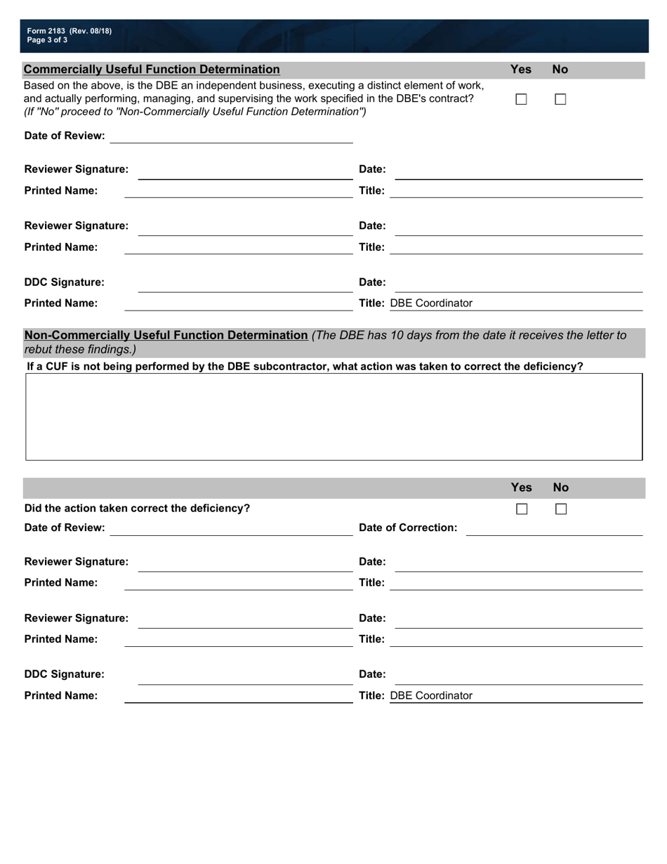 Form 2183 Dbe Program Commercially Useful Function (Cuf) for Professional and Scientific Services - Texas, Page 3