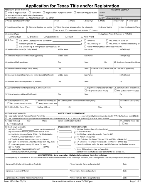 Form 130 U Download Fillable Pdf Or Fill Online Application For Texas Title And Or Registration Texas Templateroller