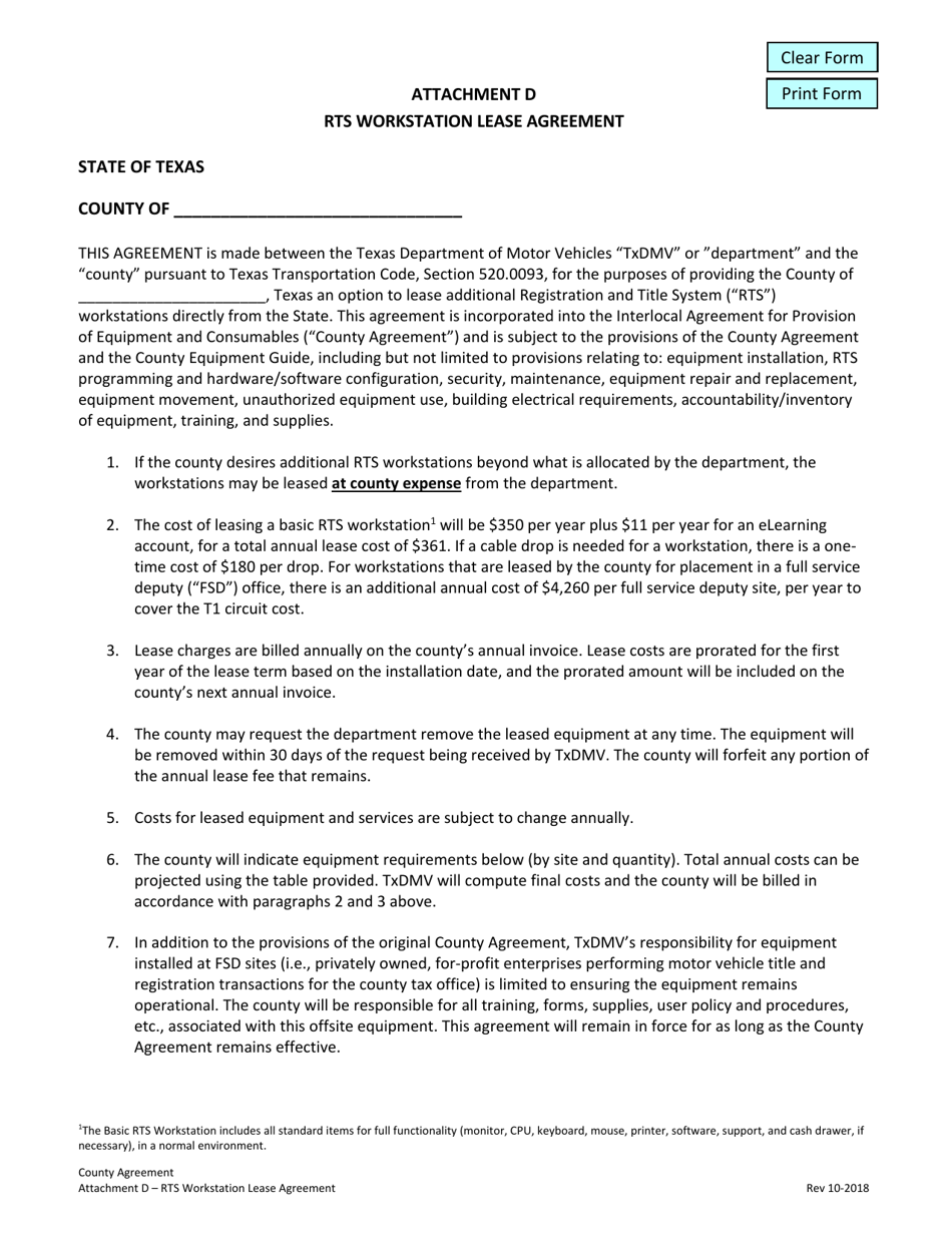 Attachment D Download Fillable PDF or Fill Online Rts Workstation Lease