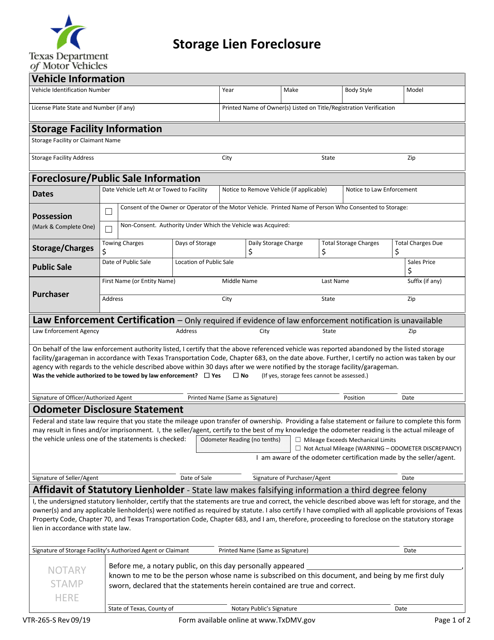 Form VTR-265-S  Printable Pdf