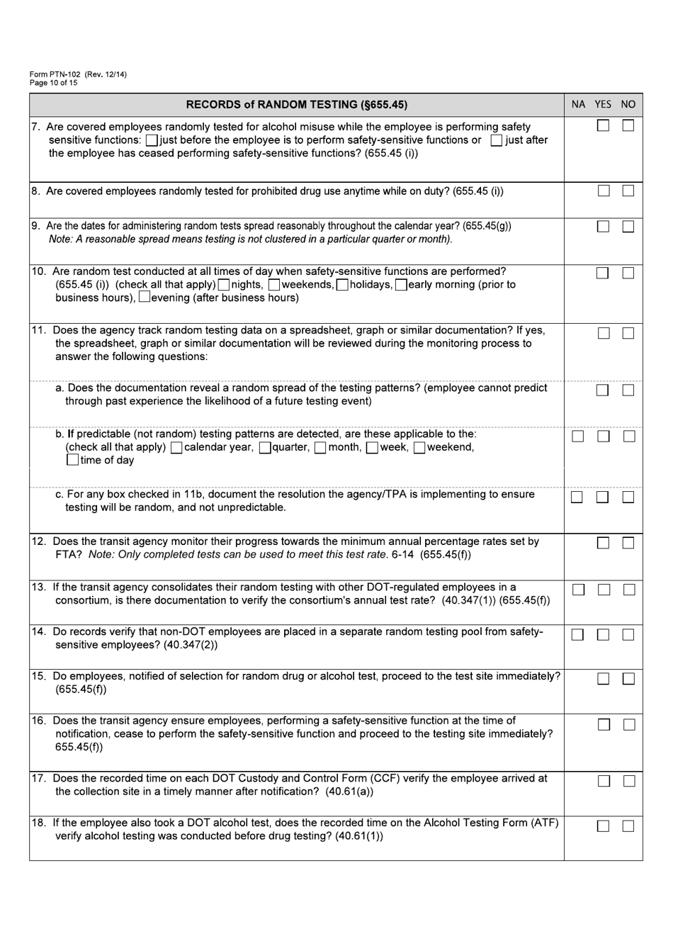 Form PTN-102 Drug and Alcohol Management Program Monitoring Form - Texas, Page 10
