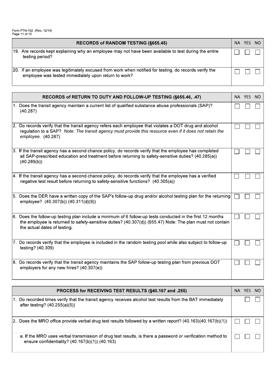 Form PTN-102 Drug and Alcohol Management Program Monitoring Form - Texas, Page 11