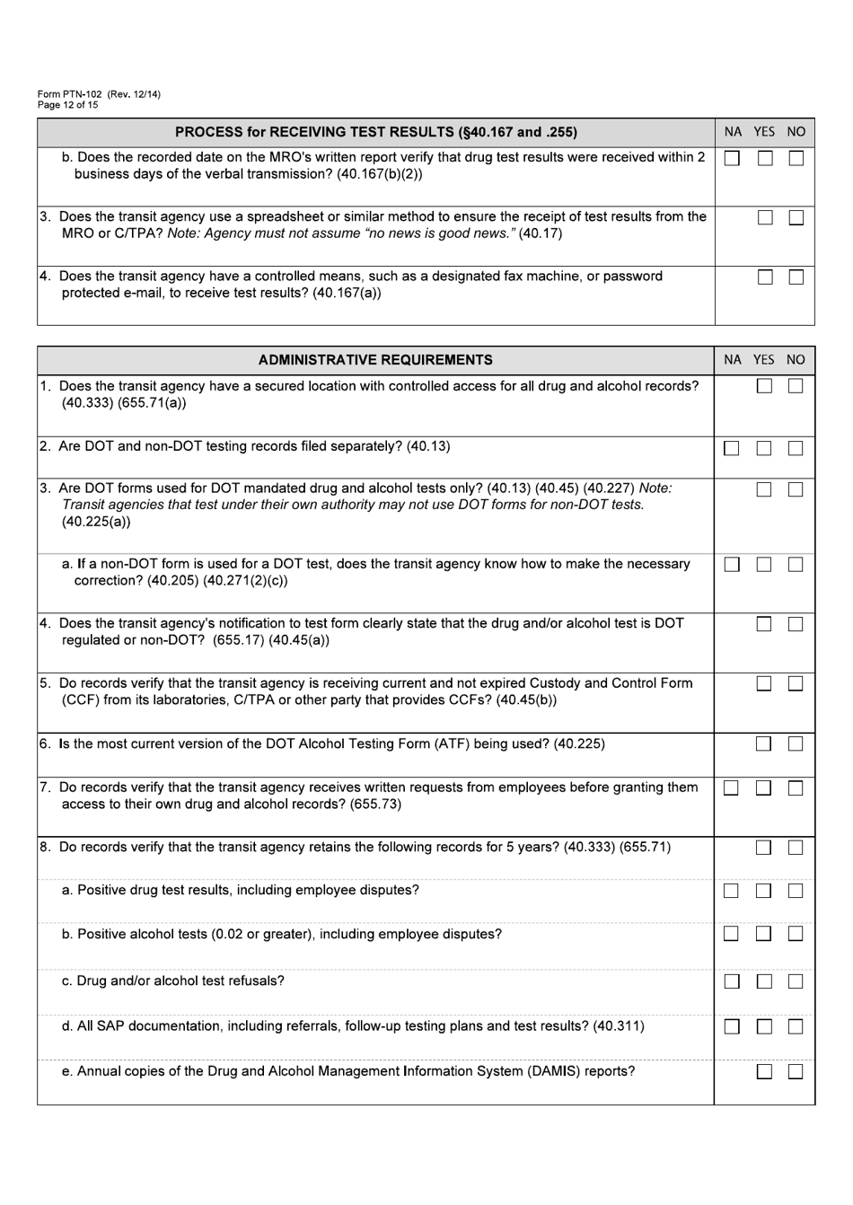 Form PTN-102 Drug and Alcohol Management Program Monitoring Form - Texas, Page 12