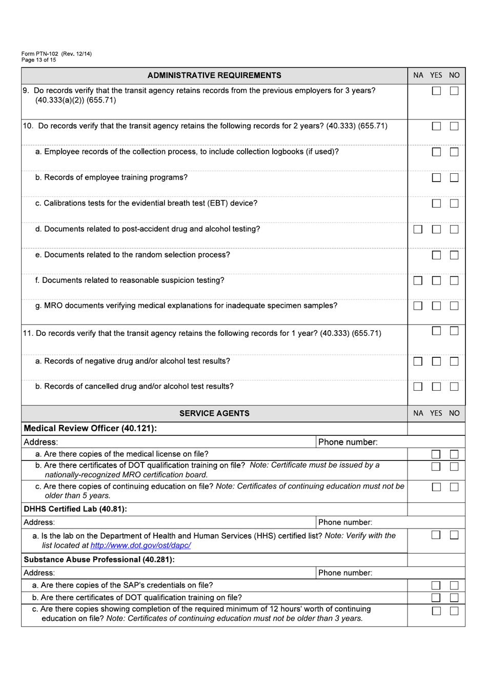 Form PTN-102 Drug and Alcohol Management Program Monitoring Form - Texas, Page 13