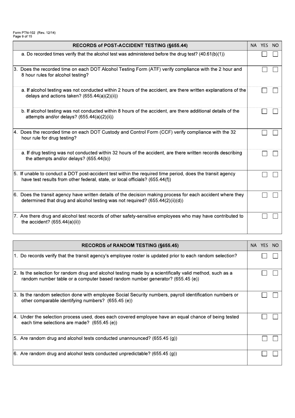 Form PTN-102 Drug and Alcohol Management Program Monitoring Form - Texas, Page 9
