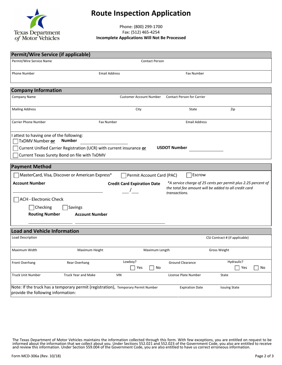 Form MCD-306A Route Inspection Application - Texas, Page 2