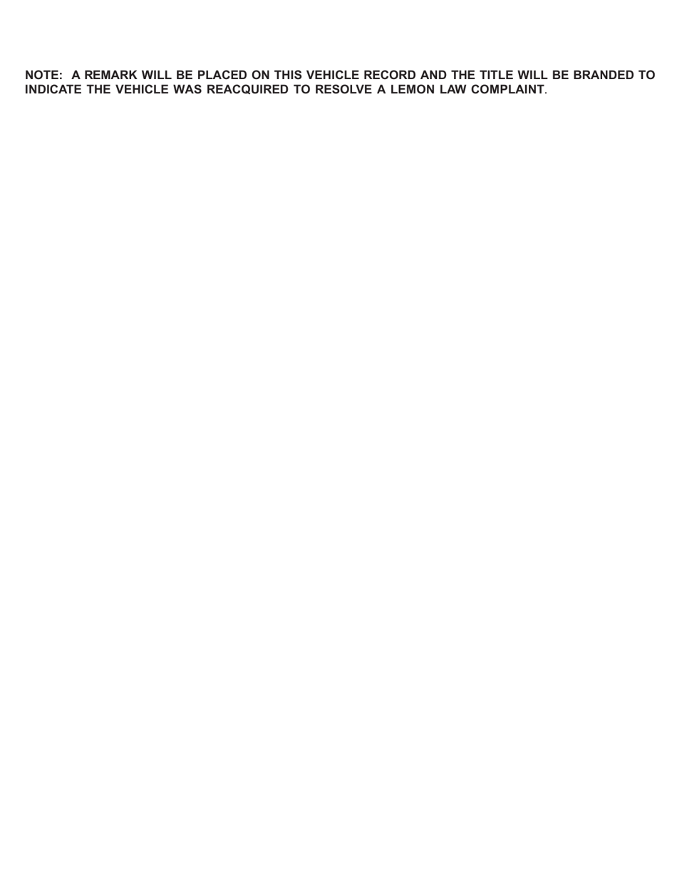 Form 1969 Texas Lemon Law Reacquired Vehicle Disclosure Statement - Texas, Page 2