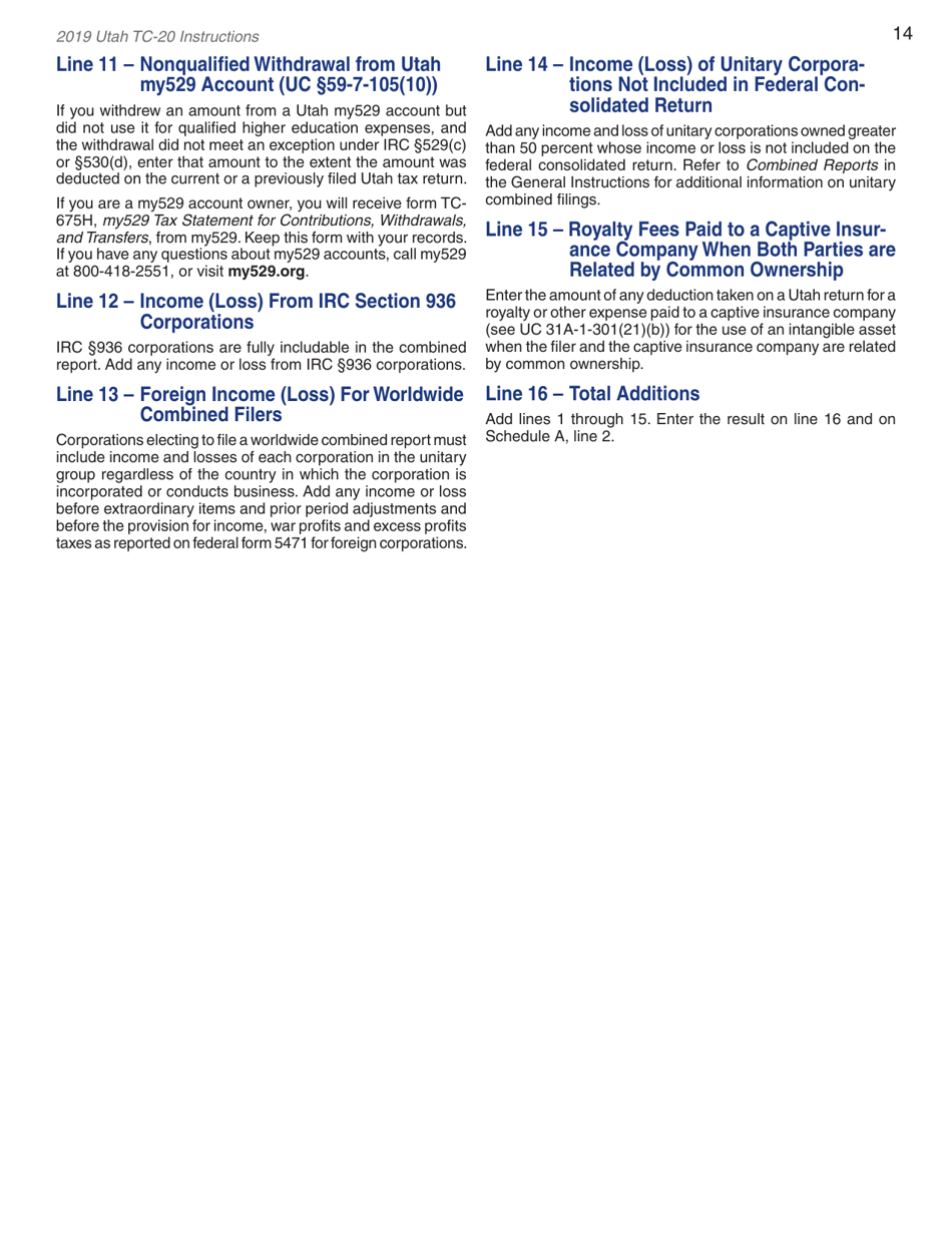 Instructions for Form TC-20 Utah Corporation Franchise and Income Tax Return - Utah, Page 16