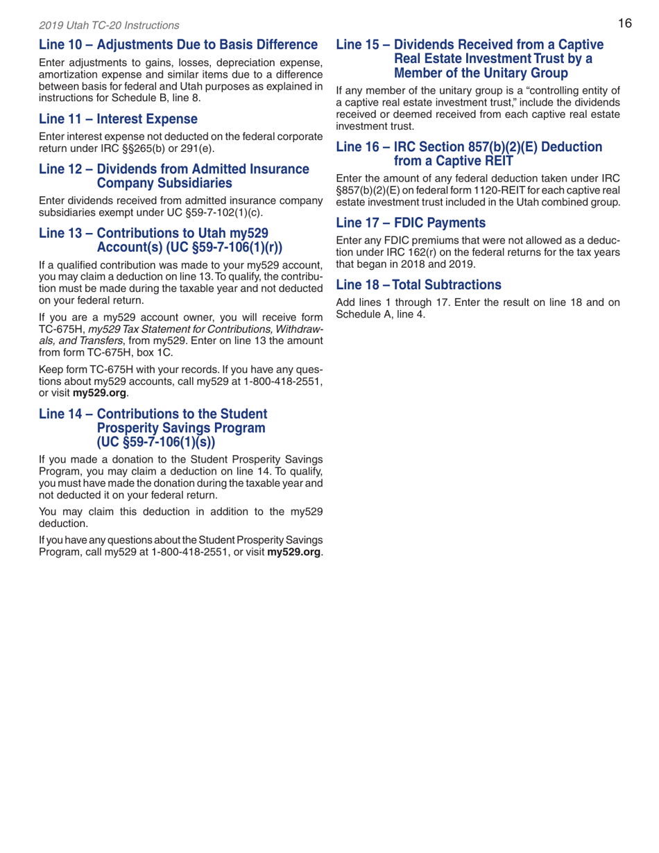 Instructions for Form TC-20 Utah Corporation Franchise and Income Tax Return - Utah, Page 18