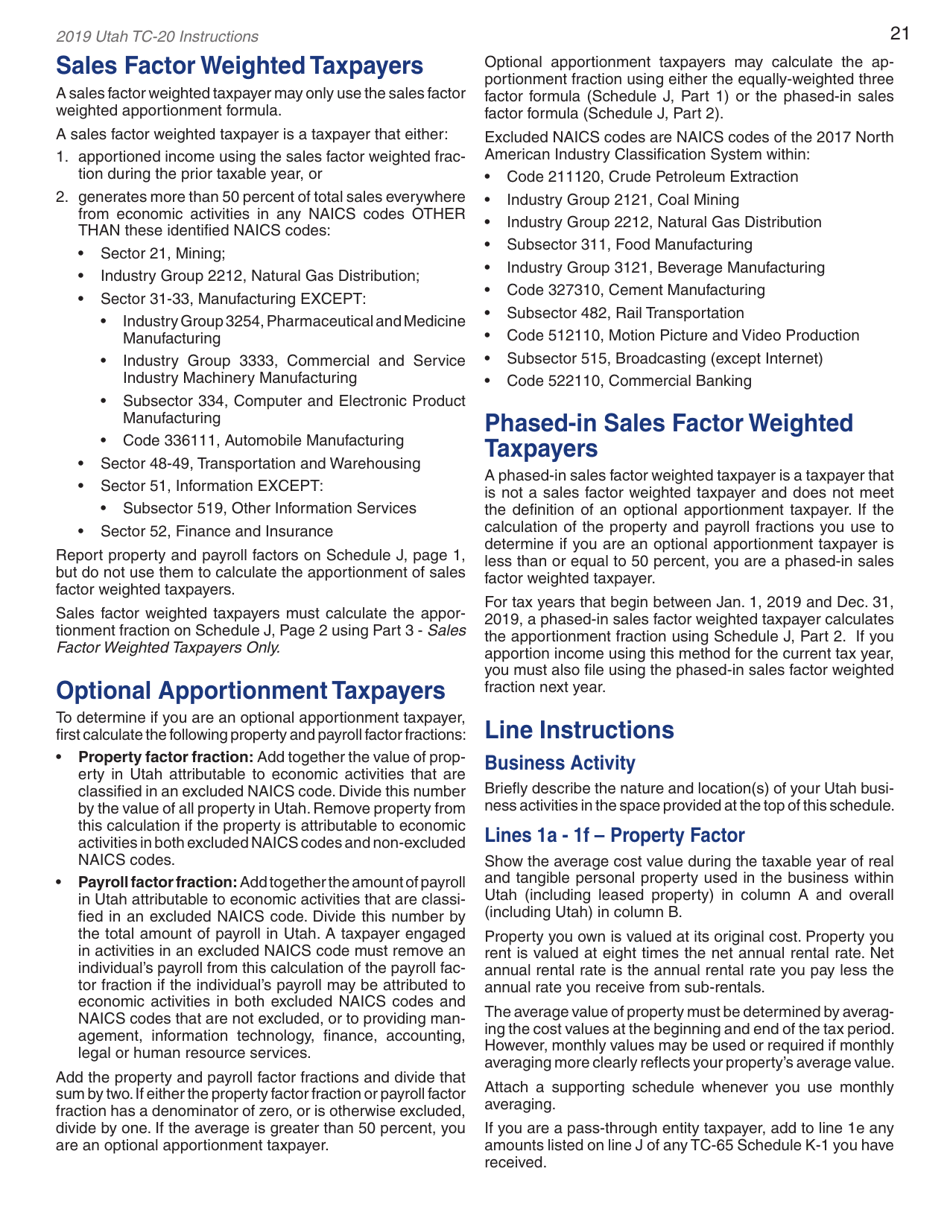 Instructions for Form TC-20 Utah Corporation Franchise and Income Tax Return - Utah, Page 23