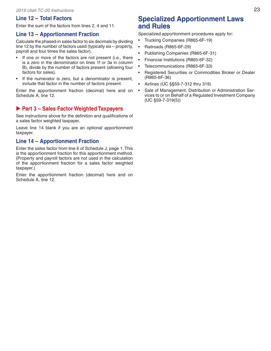 Instructions for Form TC-20 Utah Corporation Franchise and Income Tax Return - Utah, Page 25