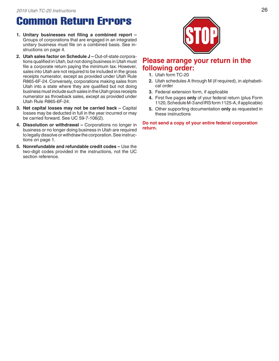 Instructions for Form TC-20 Utah Corporation Franchise and Income Tax Return - Utah, Page 28