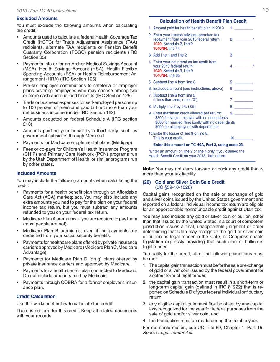 Instructions for Form TC-40 Utah Individual Income Tax Return - Utah, Page 21