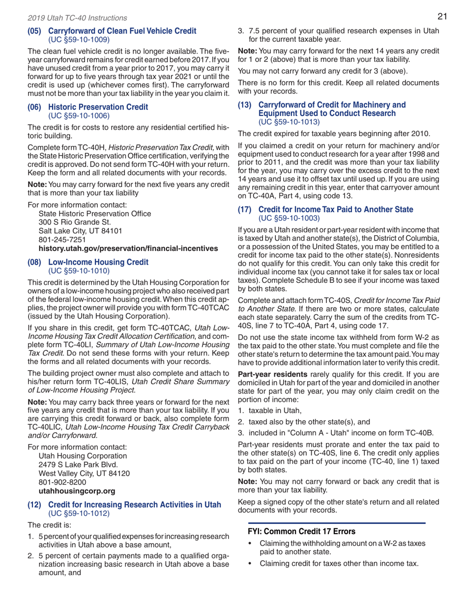 Instructions for Form TC-40 Utah Individual Income Tax Return - Utah, Page 23