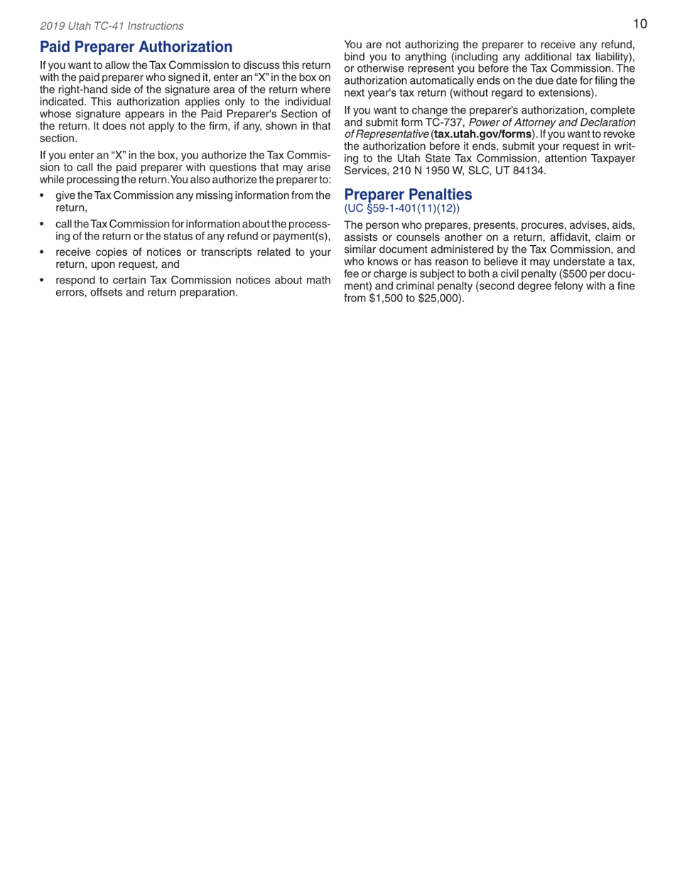 Instructions for Form TC-41 Utah Fiduciary Income Tax Return - Utah, Page 12