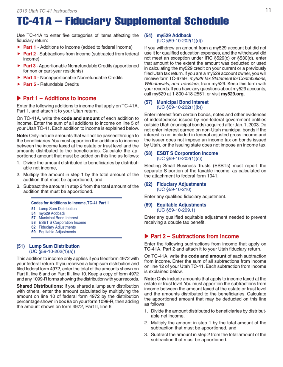 Instructions for Form TC-41 Utah Fiduciary Income Tax Return - Utah, Page 13