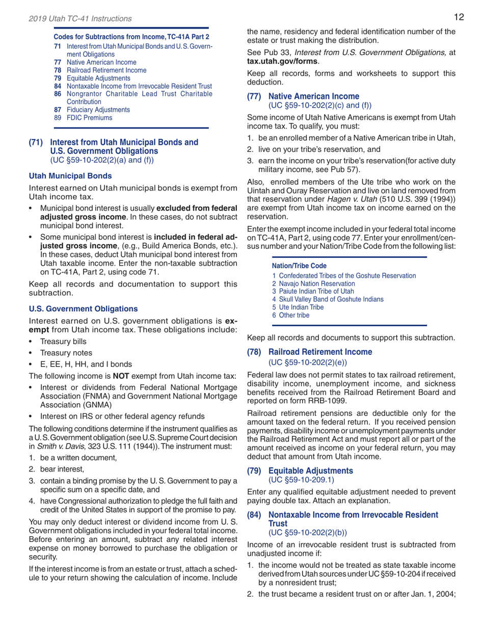 Instructions for Form TC-41 Utah Fiduciary Income Tax Return - Utah, Page 14