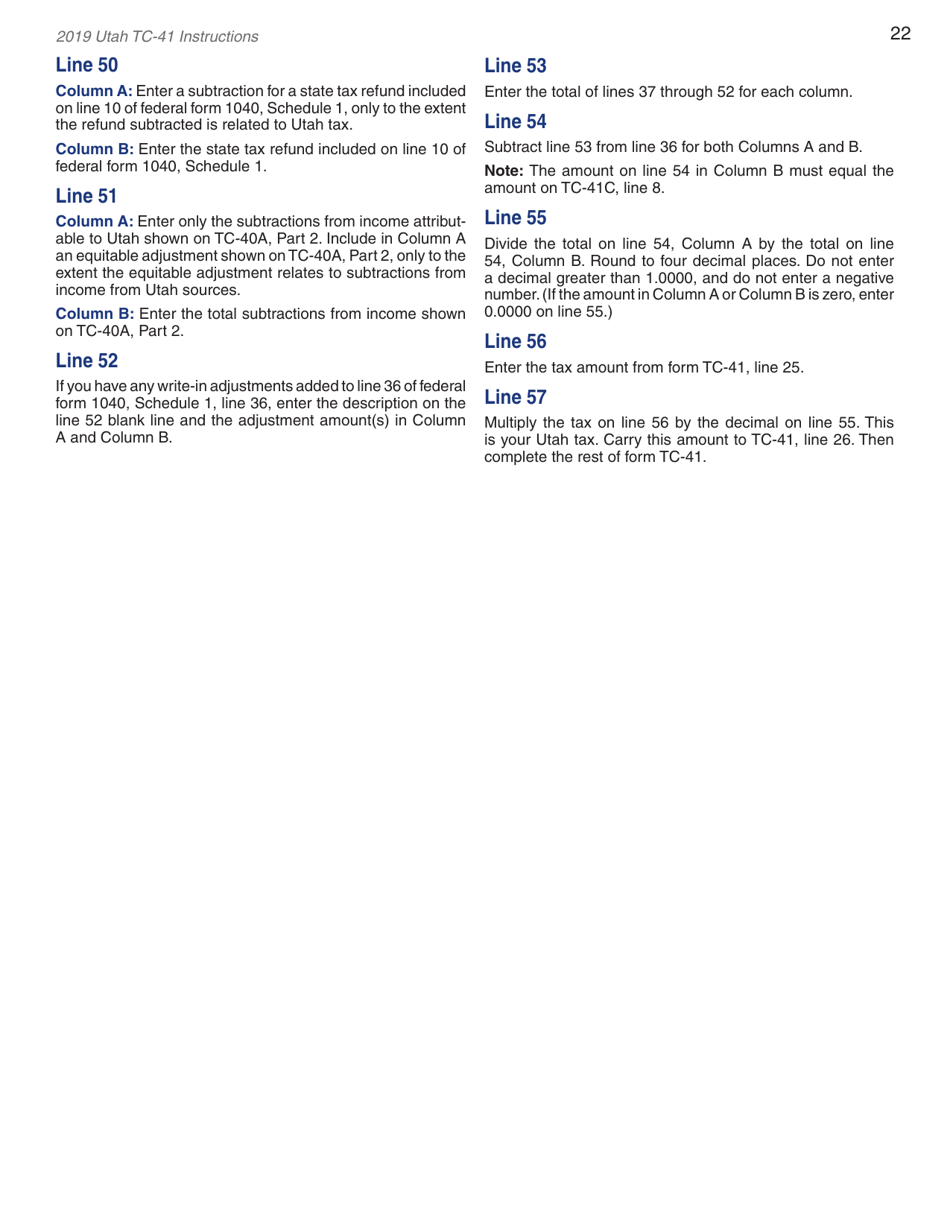 Instructions for Form TC-41 Utah Fiduciary Income Tax Return - Utah, Page 24